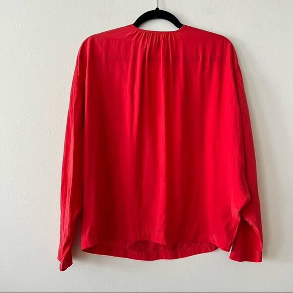 Frame Le Raglan Split-Neck Silk Blouse in Blood Orange - Picture 6 of 6